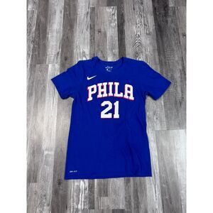 Nike Athletic Cut Philadelphia 76er's #21 Joel Embiid Size Small Blue T-shirt